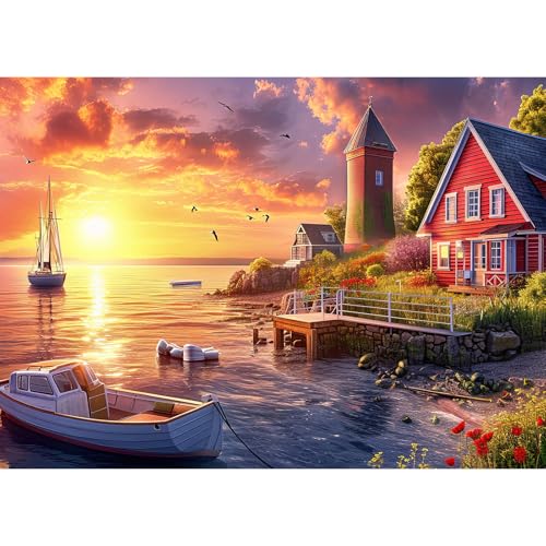 Puzzles for Adults 1000 Pieces,Colourful Harbour View Jigsaw Puzzle with 1:1 HD Poster, Perfect Interlocking No Dust, Stress Relief Ideal Gift for Family Games - color: Colourful Harbour View