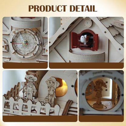 Cuberie 3D Wooden Puzzles Cuckoo Clock - DIY Model Kits for Adults with Music Box, Wood Building Project for Home Decor, Creative Gift for Teens (Age 14+)