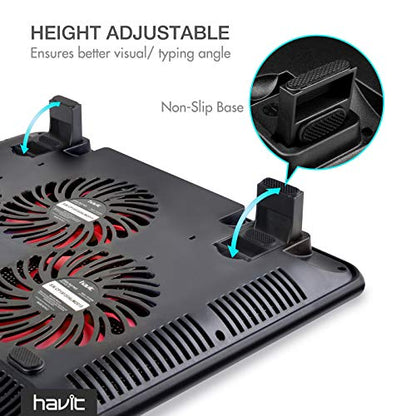 Havit HV-F2056 15.6-17 Inch Laptop Cooler Cooling Pad - Slim Portable USB Powered (3 Fans) (Black+Red) - color: Black+Red