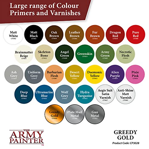 The Army Painter, Colour Primer Greedy Gold, 400 ml spray acrilico | Primer oro per dipingere miniature Warhammer e Dungeons and Dragons - color: Greedy Gold