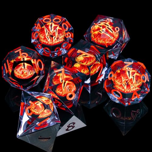 ARUOHHA DND Resin Dice Gazes Eye Dice Liquid Core Flaming RPG Sharp Edged Dice Set with Gift Box, Polyhedral D and D Dice Set Compatible with Dungeons Dragons Role Playing Game D20 D12 D10 D8 D6 - color: Sl01-black
