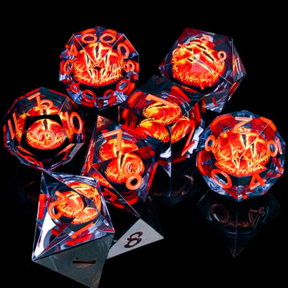 ARUOHHA DND Resin Dice Gazes Eye Dice Liquid Core Flaming RPG Sharp Edged Dice Set with Gift Box, Polyhedral D and D Dice Set Compatible with Dungeons Dragons Role Playing Game D20 D12 D10 D8 D6 - color: Sl01-black
