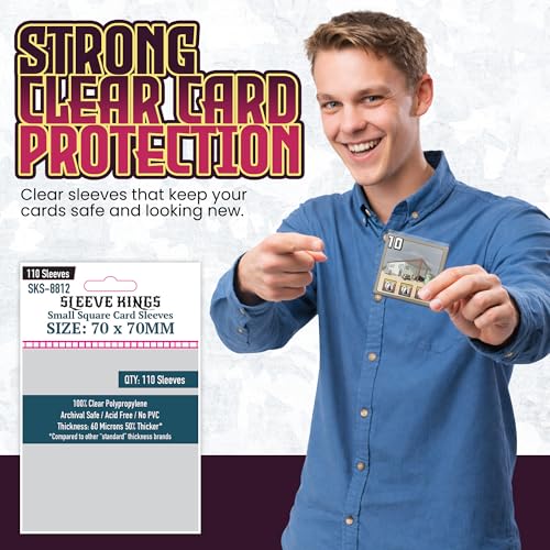 Sleeve Kings Standard Card Sleeves – 110 Count, Clear 60 Micron Thickness, Medium Square Size (70 x 70 mm), Compatible with Power Grid & More – SKU: SKS-8812 - size: 70 x 70 mm, style: Small Square