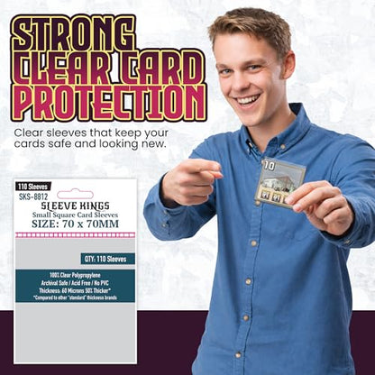Sleeve Kings Standard Card Sleeves – 110 Count, Clear 60 Micron Thickness, Medium Square Size (70 x 70 mm), Compatible with Power Grid & More – SKU: SKS-8812 - size: 70 x 70 mm, style: Small Square