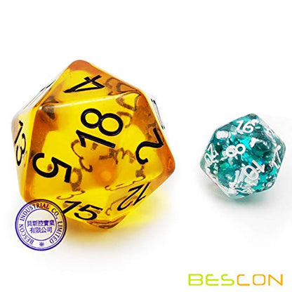 Bescon Amber Jumbo D20 38MM, Big Size 20 Sides Dice, Big 20 Faces Cube 1.5 inch - color: Amber
