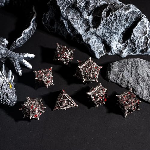 Metal Dice Set Bloodstained Dragon Metal DND Dice for Tabletop Games | Leather Storage Bag, DM Gift, for Dungeons and Dragons Role Playing Games - color: Dragon-bloodstained