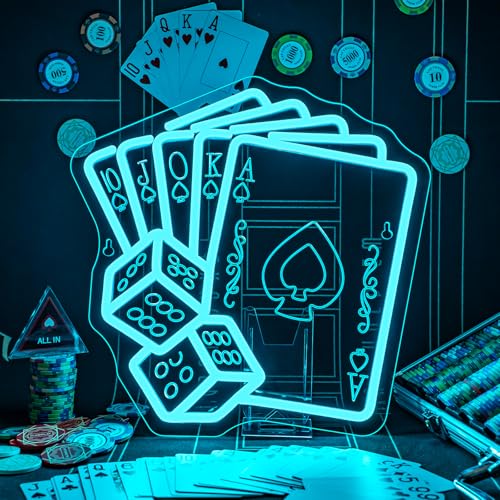 Blue Poker Neon Signs Dice Neon Signs Wall Decor Straight Flush Led Light for Bedrooms Bar Clubs Casinos Hotels Game Room Man Cave Party Decorations - color: Colorful-F-BLUE POKER