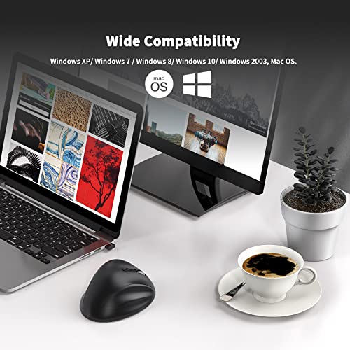 Ergonomic Wireless Mouse with USB Receiver for PC Computer, Laptop and Desktop, Ergo Mouse Vertical with Silent Clicks Long Battery Life, Up to 1600 DPI & 1 AA Battery Powered, Black - color: Black, size: USB Wireless