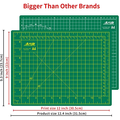 ArtAt Self Healing Cutting Mat: 9"x12" Non-Slip PVC Double Sided 5-Ply A4 Art Craft Rotating Mat, Rotary Cutting Mat for Quilting, Sewing Crafts Hobby Fabric Precision Scrapbooking Project Green - color: Green, size: 12"L x 9"W
