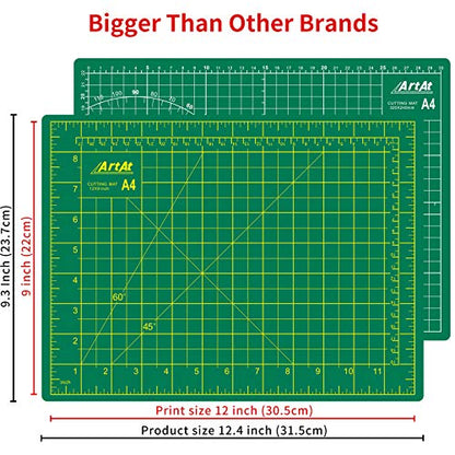 ArtAt Self Healing Cutting Mat: 9"x12" Non-Slip PVC Double Sided 5-Ply A4 Art Craft Rotating Mat, Rotary Cutting Mat for Quilting, Sewing Crafts Hobby Fabric Precision Scrapbooking Project Green - color: Green, size: 12"L x 9"W