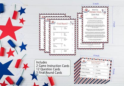UHADRE 4th of July Family Feud, Independence Day Party Game, 4th of July Game Night Family Activity, American Themed Trivia Quiz, Independence Day Party Supplies DLRSC01