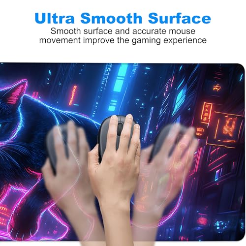 Desk Pad, Neon Cat Prowling Cyberpunk Cityscape XL Gaming Mouse Pad with Stitched Edges,Non-Slip Waterproof Rubber Base Large Desk Mat for Keyboard and Mouse 31.5"x11.8" - color: Colour7, size: 31.5" x 11.8"