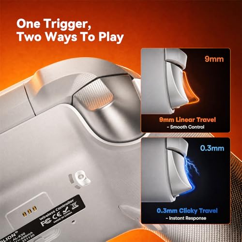 Aolion Gaming K30 TMR Wireless Gaming Controller for Switch 2/Switch/PC/iOS/Android, Zero Drift Joysticks, 1000Hz Polling Rate, Hall Effect Triggers, Swappable ABXY Buttons, RGB Lighting, Programmable Back Buttons - color: White