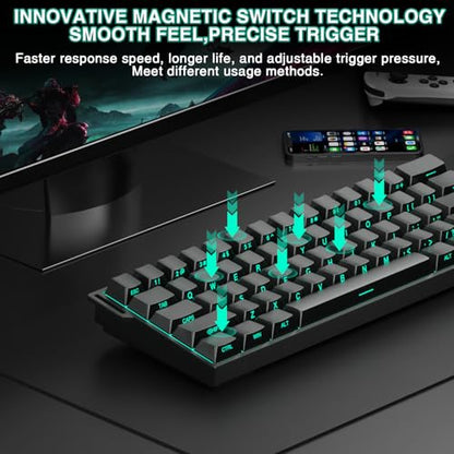 Aula MINI60 HE PRO Wireless Gaming Keyboard 60%,Hall Effect Rapid Trigger Magnetic Keyboard,8000Hz Polling,Tri-Mode(BT5.0/2.4GHz/USB-C),RGB Hot Swappable Compact Mechanical Keyboard for Gamer(Black) - color: Pro-Black Side