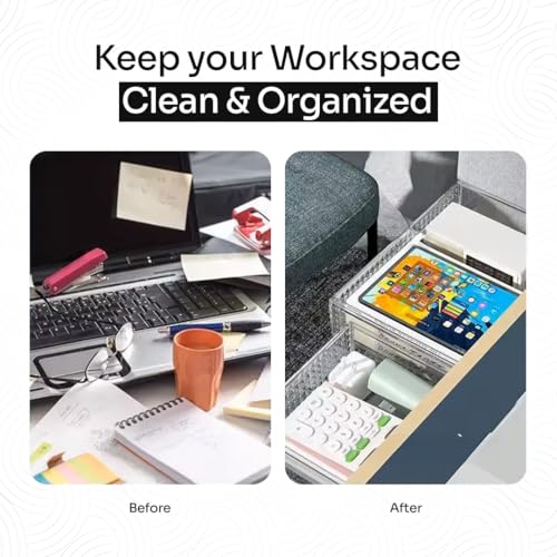 Slide and Stash Under Desk Drawers Office Organizer 2-Pack Small and Medium – Office Organization Drawer Slides Include Adhesive Tape – Easy DIY Installation for Desk Organization, Cupboard, Wardrobe