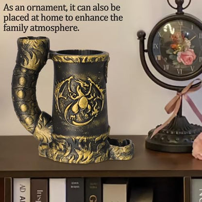Dice Tower Mug, Dice Rolling Tower, Comes with 7 PCS Dice Set, Suitable for DND Dungeons and Dragons, Tabletop Games, Available As Drink Holder, D&D Gifts, DND Accessories (Gold) - color: Gold