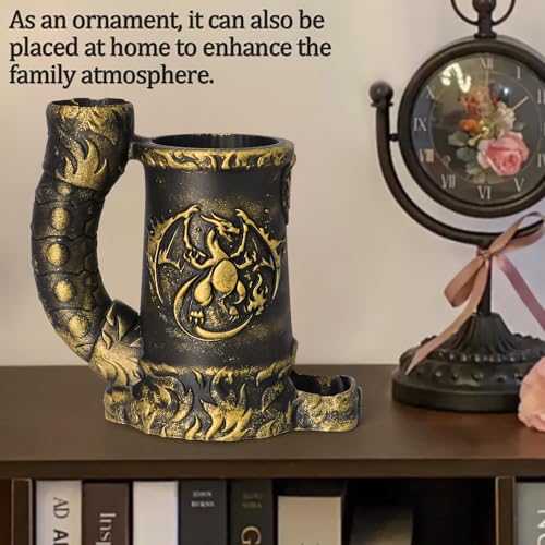 Dice Tower Mug, Dice Rolling Tower, Comes with 7 PCS Dice Set, Suitable for DND Dungeons and Dragons, Tabletop Games, Available As Drink Holder, D&D Gifts, DND Accessories (Gold) - color: Gold