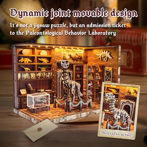 3D Wooden Puzzles for Adults, DIY Miniature Dollhouse, Book Nook Kit, Built-in LED Model Kit Hobby Gifts for Adults Teens Home Decor, Ideal Gift for Teenager and Men (Dinosaur Museum) - style: Dinosaur Museum