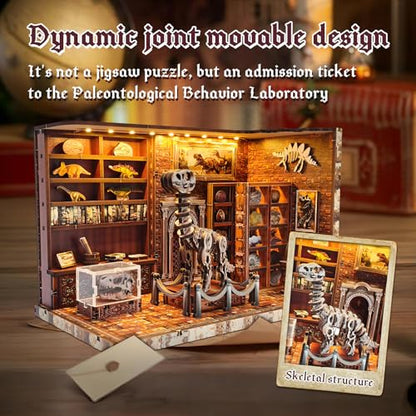 3D Wooden Puzzles for Adults, DIY Miniature Dollhouse, Book Nook Kit, Built-in LED Model Kit Hobby Gifts for Adults Teens Home Decor, Ideal Gift for Teenager and Men (Dinosaur Museum) - style: Dinosaur Museum