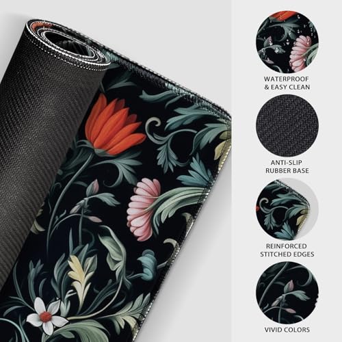 Dark Floral Pattern Large Gaming Mouse Pad Desk Mat 31.5"x15.7" | Extended Mousepad, Non-Slip Rubber Base , Stitched Edges, for Computer/Laptop/Office/Home - color: Dark Floral Pattern
