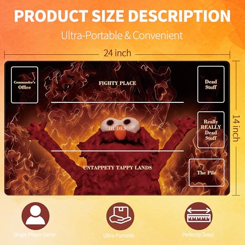 MTG Playmat with Storage Tube & 7-Dice Set - Waterproof TCG Playmat with Stitched Edges, Non-Slip Rubber Card Game Mat (24"x14") (playmat with Zones, Inferno Meme Puppet) - color: Inferno Meme Puppet, style: playmat with zones