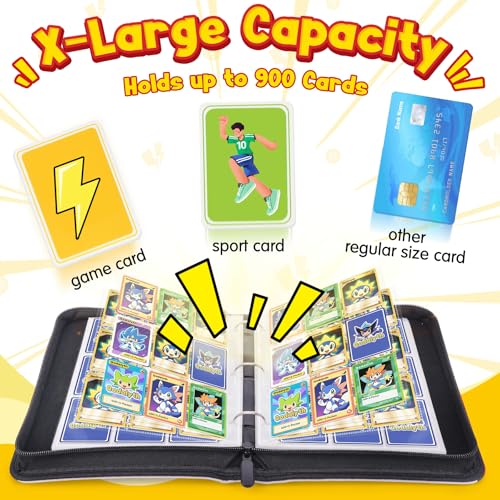 Card Binder, 9-Pocket Design, 900-Card Capacity with 5 Top loaders | Large Capacity,Waterproof PU cover,Custom ,Page Order Design,zipper closure,clear PP pages - color: Classic, size: 9-Pocket