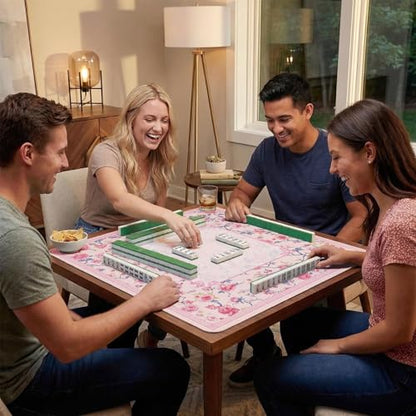 Britimes Mahjong Mat with Black Carrying Bag,31.5"x31.5", Floral Pink | Non-Slip Noise Reduction Gaming Mat Rubber Multi Purpose Game Table Cover for Mahjong Card Dominoes Board Tile Games - color: Pink Flowers