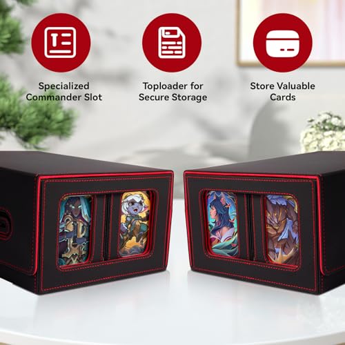 Trading Card Storage Box for MTG Commander, Deck Case with Clear Display Window, Magnetic Closure & Card Dividers for TCG Cards