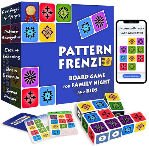 Pattern Matching Board Game for Kids & Adults, Family Night Board Games, Block Puzzle Games for Kids, Ages 3+ to 99 yrs, Play 1 to 5 Players, Unlimited Puzzle Cards, Perfect All Occasion Gift