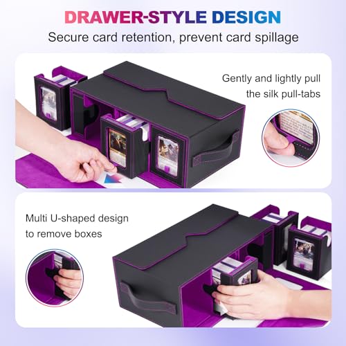 UAONO MTG Commander Deck Box, 6-Deck Modular TCG Deck Case with Dice Tray | Hold 600+ Double-sleeved Cards, Modular Card Deck Box with 35PT Magnetic Card Holder for Magic the Gathering Black Purple - color: Black Purple