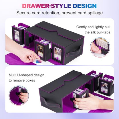 UAONO MTG Commander Deck Box, 6-Deck Modular TCG Deck Case with Dice Tray | Hold 600+ Double-sleeved Cards, Modular Card Deck Box with 35PT Magnetic Card Holder for Magic the Gathering Black Purple - color: Black Purple