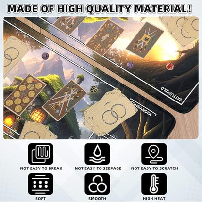 MTG Playmat- Stitched Edges Forest TCG Playmat-Non-Slip Landscape Play Mat Smooth Surface Rubber Base Board Game Mousepad 24x14 inches for Trading Card Game Playing with Storage Bags - color: Tree House Playmat With Zones