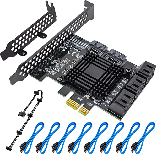PCIe 8-Port SATA Controller Card (6 Gbps, Compatible with Windows, MAC, Linux) with 8 SATA Cables and Low Profile Bracket - color: PCIE SATA 8 port
