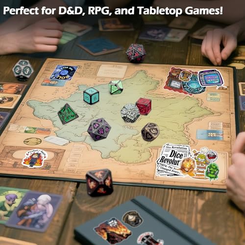 Haxtec Mystery DND Dice Set, 7 Pcs Random Metal Polyhedral RPG Dice | 3 Funny Stickers, Gifts for Table Games, Dungeons & Dragons, Chance to Win Hollow Metal Dice, No Duplicates in 2/5 Packs - style: Metallic