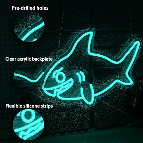 Shark Neon Sign for Wall Decor Fish LED Neon Light USB Powered Shark Shaped Light Sign for Wall Decor Man Cave Zoo Bedroom Home(10.63 * 16.54In) - style: Shark Neon
