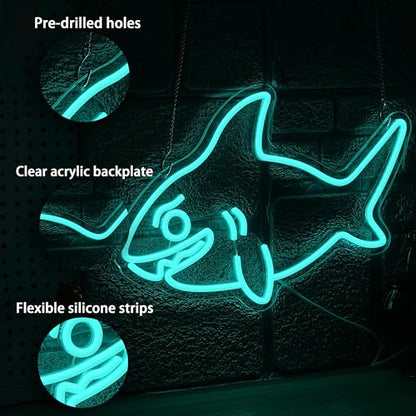 Shark Neon Sign for Wall Decor Fish LED Neon Light USB Powered Shark Shaped Light Sign for Wall Decor Man Cave Zoo Bedroom Home(10.63 * 16.54In) - style: Shark Neon