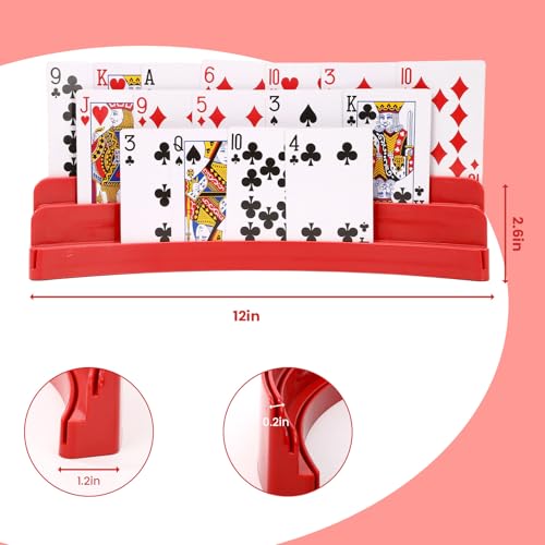 Three-Layer Design Playing Cards Holders，Playing Card Holder for Kids Adults Hands Free Card Holder for Family Card Game Nights Poker Parties - color: Red(4pack)