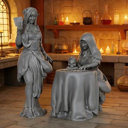 AUSPDICE Fortune Teller 25mm Scale Unpainted Resin DND Miniatures AS967 | Mystic Seer and Tarot Reader NPC Set, 1:64 Fantasy Figures for Dungeons and Dragons, TTRPG, Tabletop RPG and Dungeon Masters