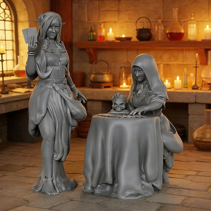AUSPDICE Fortune Teller 25mm Scale Unpainted Resin DND Miniatures AS967 | Mystic Seer and Tarot Reader NPC Set, 1:64 Fantasy Figures for Dungeons and Dragons, TTRPG, Tabletop RPG and Dungeon Masters