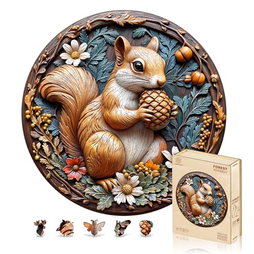 Jigfoxy Wooden Puzzles for Adults, Squirrel Wood Puzzles Adult, Unique Animal-Shaped Wooden Jigsaw Puzzles for Adults, Christmas Thanksgiving Gifts for Family and Friends (L-13.4 * 13.4in-270pcs) - size: Large