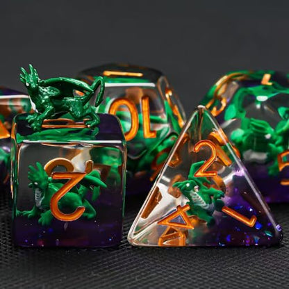 Dragon DND Resin Dice Set, Polyhedral D&D Dice Inclusion Dice for Dungeons and Dragons MTG RPG - color: Green Dragon