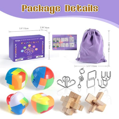 Brain Teaser Puzzles for Adults and Kids, 10Pcs Puzzle Games Set, 3D Wooden Plastic Metal Puzzle, Unlock Interlock Mind Brain Games, IQ Test Educational Toy - style: Basis-10PCS