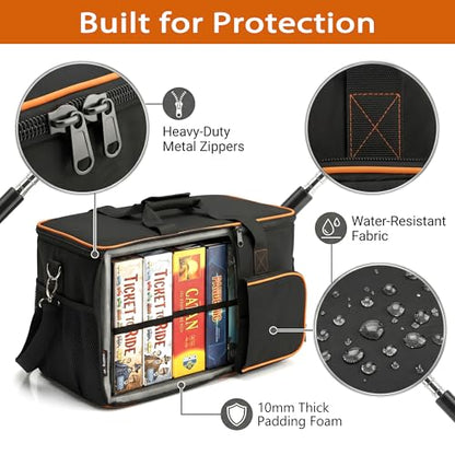 Board Game Bag with Multi-Pockets – Convertible Tote & Shoulder Carry, Includes 5 Elastic Box Bands, 20.5 x 12.6 x 12.6 Inches, for Game Night, Travel & Storage for Gamers (Black) - color: Black