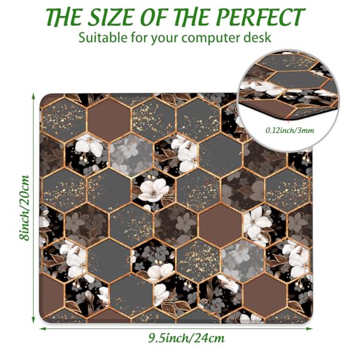 Hexagon Texture with White Flowers Mouse Pad Square Mouse Pads with Stitched Edge, Computer Mousepad with Non-Slip Rubber Base for Computer Laptop Office Desk Accessories 9.5x8 Inches - color: Hexagon Texture with White Flowers