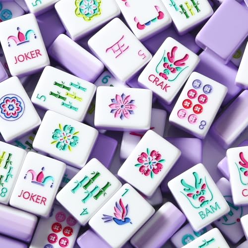 American Mahjong Tile Set, 160 Purple 4 Layer Mah Jong GameTiles with Tile Bag, Gift-Ready Storage Box, 4 Dice with Pouch, Mahjong Travel Tiles Set, Western Mah Jongg, Majong, Majiang - color: Purple