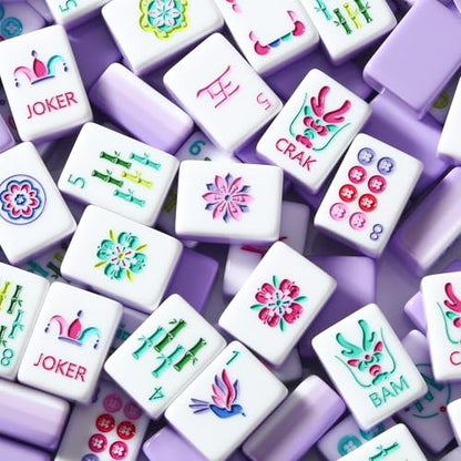 American Mahjong Tile Set, 160 Purple 4 Layer Mah Jong GameTiles with Tile Bag, Gift-Ready Storage Box, 4 Dice with Pouch, Mahjong Travel Tiles Set, Western Mah Jongg, Majong, Majiang - color: Purple