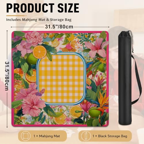 Mahjong Mat–31.5 x 31.5 Tropical Flower American Mahjong Table Mat, Non Slip Noise Mahjong Gaming Table Cover for Mahjong, Poker, Card, Board Tile Games - color: Tropical Flower