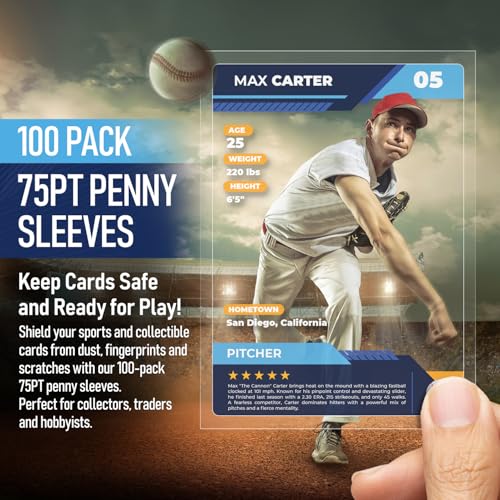 Premium Penny Sleeves for Trading Cards | Soft Trading Card Sleeves for Baseball Cards, Ultra Clear Plastic Pro Sports Card Sleeve, Football, MTG Collector Sleeve (Standard + Thick Options Available) - style: 75PT - 100 Count