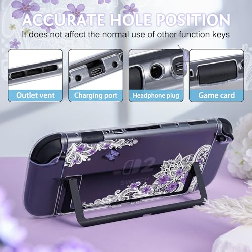 DLseego Protective Case Flower Floral Clear Switch 2 (2025), Detachable Joy-Handle Protective Case 2-Piece Split Full Wrap PC Hard Shell Anti-Scratch All-Round Protection Cover, Butterfly, Purple - color: Purple 1