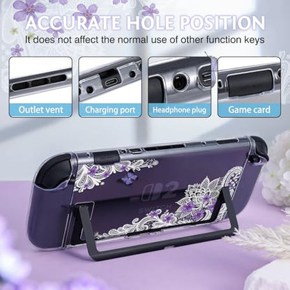 DLseego Protective Case Flower Floral Clear Switch 2 (2025), Detachable Joy-Handle Protective Case 2-Piece Split Full Wrap PC Hard Shell Anti-Scratch All-Round Protection Cover, Butterfly, Purple - color: Purple 1